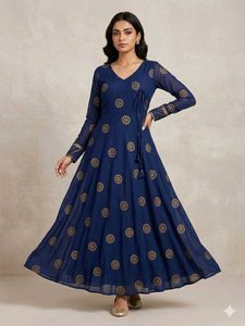 Elegant Blue Printed Anarkali Gown