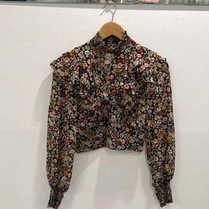Zara Floral Ruffle Blouse