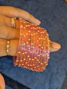 Traditional Raindrop Glass Bangles with Gold Bead