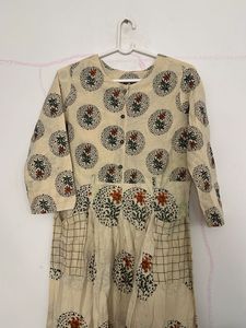Beige Printed Kurta with pant