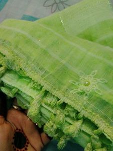 Lime Green Embroidered Dupatta with all over pearl