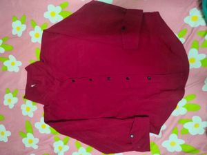 Chic Red 3/4 Sleeve Button-Up Shirt