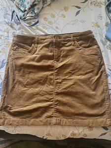 Brown Corduroy Knee Length Skirt