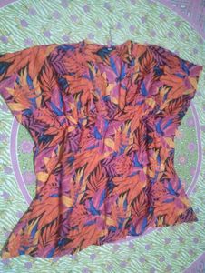 Vibrant Tropical Print Kaftan Top
