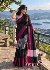 Chic Striped Cotton Saree