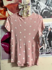 Cute Pink Daisy V-Neck Top