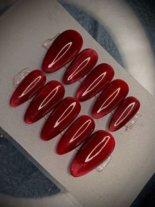 Deep Ruby Red Cat Eye Press On Nails
