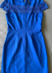 Blue Lace Detail Cap Sleeve Dress
