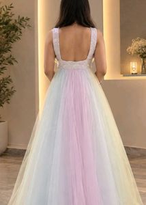 Stunning Rainbow Tulle Evening Gown