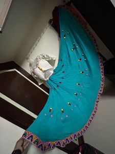 Vibrant Blue Lehenga Choli with Pink Dupatta