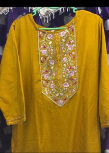 Embroidered Mustard Yellow Kurta with pant