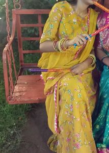 Yellow Floral Print Saree