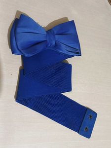 Chic Blue Bow Wide Elastic Belt