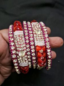 Pink Stone Bangles Set