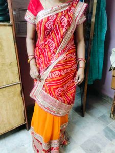 Vibrant Orange and Red Saree