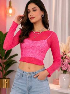 Hot Pink Mesh Crop Top Set