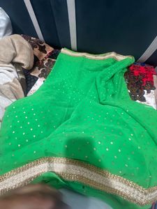 Elegant Green &amp; Gold Embroidered Saree