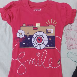 Combo Of 2 T-shirt For Girls, Black And Pink