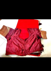 Red silk sarees with tailour stiched blouse