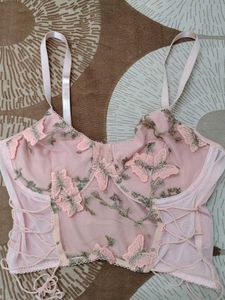 Sheer Pink Butterfly Lace Bralette