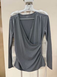 LOFT Grey Ruched Wrap Top