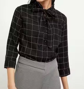 Checkered Tie Neck Shirt/Top