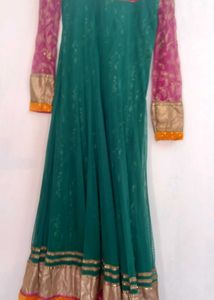 Elegant Emerald Green Saree with Floral Blouse