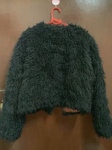 Black fur crop jacket
