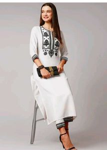 Elegant White Kurta Set with Black Embroidery