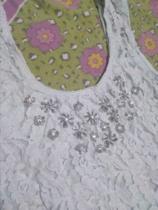 Light Blue Lace Embellished Crop Top