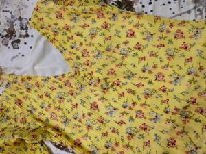 Yellow Floral Pleated Sleeve Top