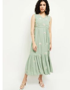 Green Embroidered  Cotton gown