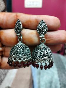 Boho Ethnic Oxidized Silver Earrings Set