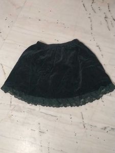Black Velvet Skirt with Lace Trim