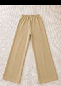 Beige Wide-Leg Drawstring Pants