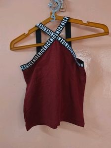 Stylish Maroon Cross Neck Halter Top