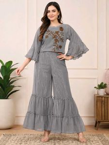 Stylish Grey Embroidered Co-Ord Set