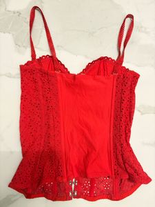 Red Broderie Anglaise Corset Top
