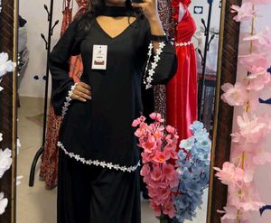 Elegant Black Kurta Set with Floral Lace