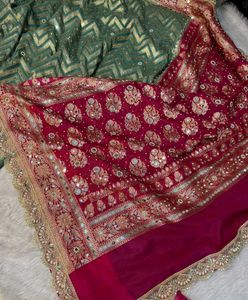 Elegant Teal &amp; Pink Embroidered Saree