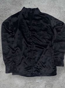 Black Silk Button-Down Shirt