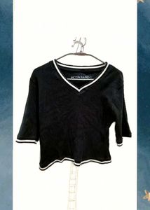 black white line top for women