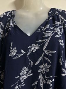 Navy Blue Floral Print Top