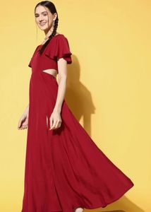 Red solid slit dress