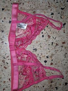 Lace Trimmed Pink Bra and Brown