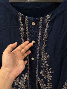 Elegant Navy Blue Embroidered Pakistani Kurta Set