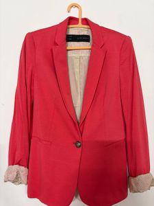 Chic Red Linen Blend Blazer