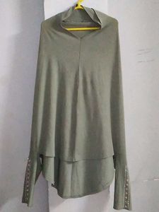 Olive Green Hijab Scarf With Sleeves.
