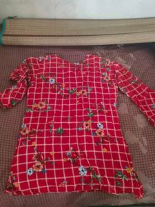 Red Floral Print Kurta