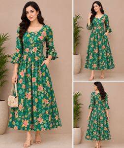 Green Floral Print Frock Dress